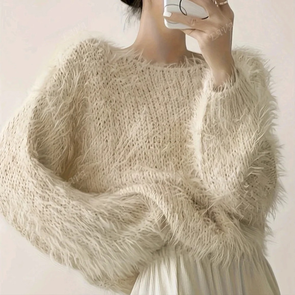 New Oversized Crew Neck Soft Knit Sweater, Loose Fit Long Sleeve - Picture 1 of 5